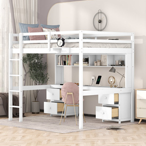 Lit de dortoir avec bureau et étagère, rangement blanc pour chambre à coucher, enfants, adultes, personnes âgées - Product Image 3