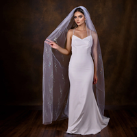 LUOXIN Mariage Bling Coloré Strass Couche Unique Femmes Accessoires de Mariée Paillettes Doux Voile de Mariée