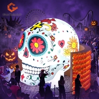 Squelette gonflable d'Halloween, tête de zombie gonflable avec lumière LED pour décoration de festival