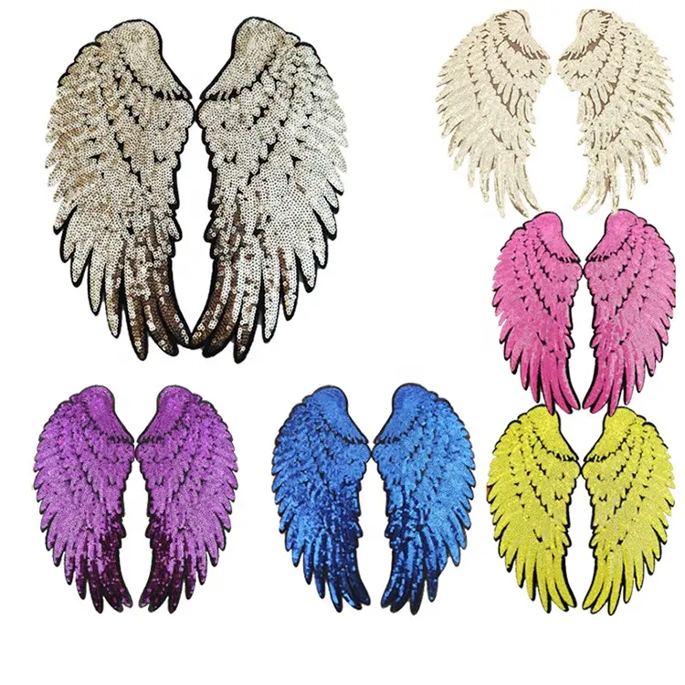 Shenglan haute qualité ailes d'ange transfert de chaleur transfert de chaleur broderie patchs à paillettes pour vêtements veste