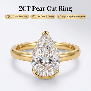 Bague de fiançailles de luxe en or blanc, rose et jaune 14 <span class=keywords><strong>carats</strong></span> avec <span class=keywords><strong>diamant</strong></span> de laboratoire taille poire 2 <span class=keywords><strong>carats</strong></span> Good Century – Bijoux de mariée raffinés - Product Image 1