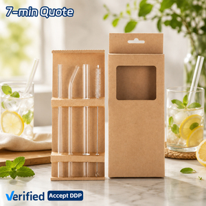 Pailles <span class=keywords><strong>en</strong></span> <span class=keywords><strong>verre</strong></span> SOTON avec emballage à bulles et impression, boîte <span class=keywords><strong>en</strong></span> papier kraft avec fenêtre, pailles réutilisables pour boissons givrées - Product Image 1