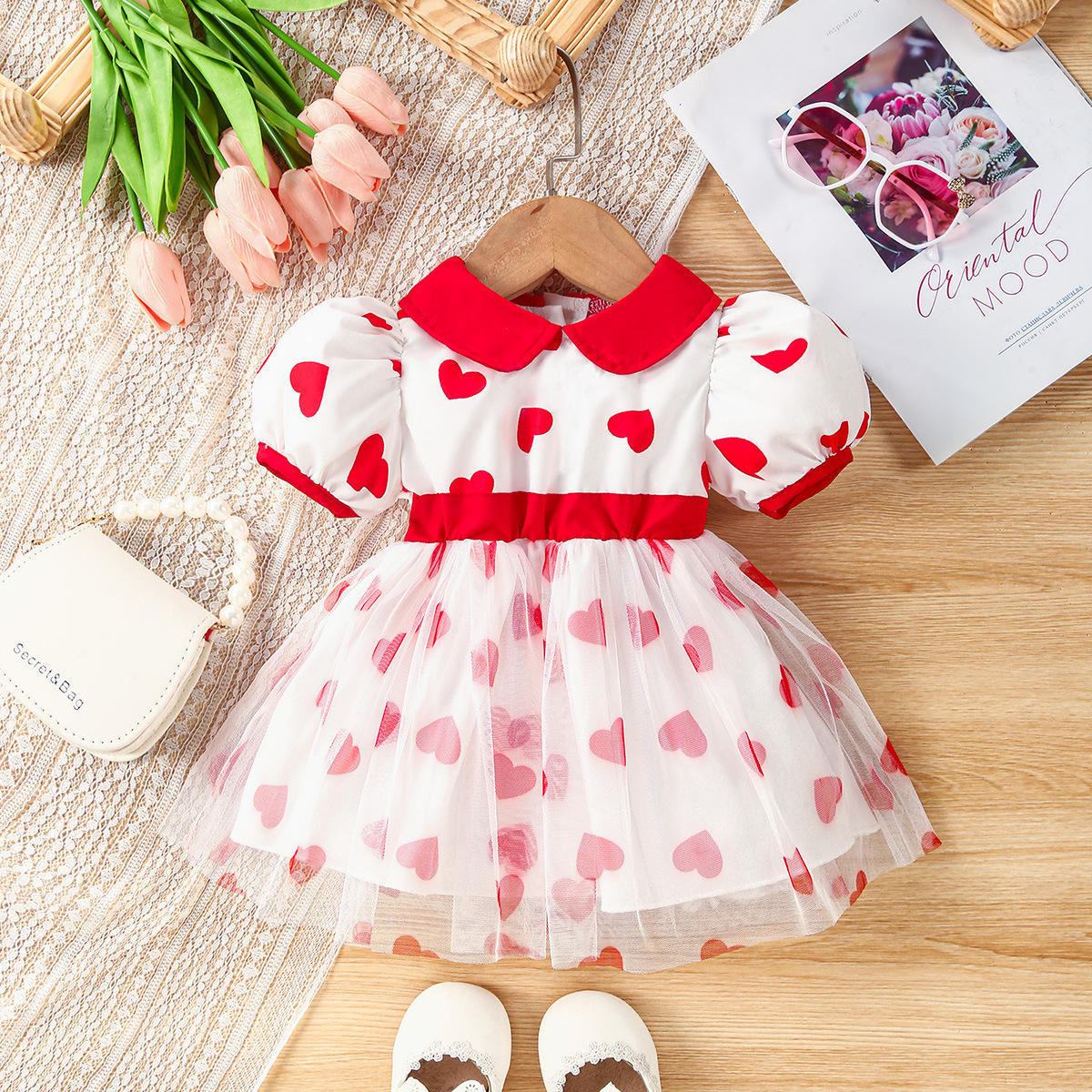 2024 New Baby Love Valentine's Day Gauze Dress Girl Princess Dress