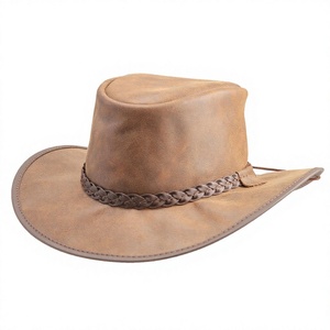 Chapeau de cowboy en cuir unisexe pour adultes, réglable, à large bord, décontracté, pour l'extérieur, quatre saisons, 58-60 cm - Product Image 1