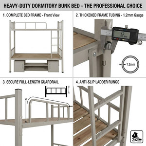 Cama litera doble metálica industrial moderna con gabinetes para dormitorios escolares, hoteles, alojamiento para el personal y sitios de construcción - Product Image 5