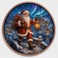 Pièces de monnaie en cuivre à haute relief 5 oz .999 Cuivre pur Rond Père Noël Village de Noël Impression UV colorée Pièces de monnaie en cuivre