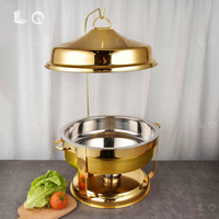 Plat à réchaud premium 9L en acier inoxydable doré et argenté avec couvercle en verre pour événements de restauration, équipement de maintien au chaud