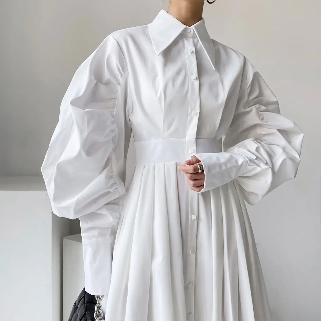 Hot Sale Original Design Long Sleeve Large Hem Pleated Fall Winter Long Maxi Dress For Women 8274
