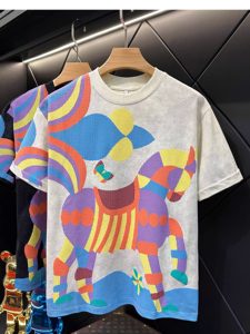 T-shirt Estiva da Uomo di Alta Gamma, Nuova Collezione, 100% Cotone, con Ricamo 3D a Coda di Cavallo e Stampa a Colori, Vestibilità Ampia, Manica Corta, Design di Nicchia - Product Image 4
