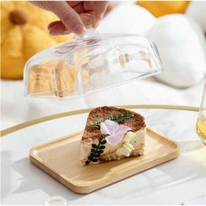 Bandeja cuadrada de bambú con tapa de vidrio para servir pasteles, postres, queso, mantequilla, apta para lavavajillas, uso doméstico. - Product Image 2