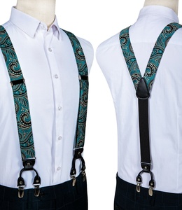 Custom Men's Paisley Green Suspenders Y Back Adjustable <strong>Braces</strong> Bow Tie Hanky Cufflinks Set Leather PU Polyester Elastic <strong>Fabric</strong> - Product Image 3