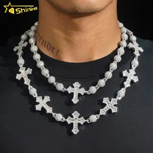 Hip Hop 925 Sterling Silver Ball Tennis Necklace Custom Necklace Pendant Cross Moissanite Diamond Cuban Link Chain