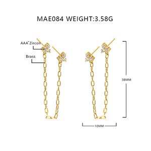 Women Ear Stacking Fashion 18K Gold Plated Cz Delicate Long <b>Chains</b> Twinkling Studs Earrings - Product Image 6
