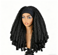 Perruque HAIRCUBE en cheveux synthétiques résistants à la chaleur, effet naturel ondulé, lisse africain, avec bandeau élastique, couleur noire, haute température, photo réelle