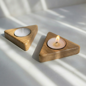 Triangle Decorative Wooden Tea Light <b>Candle</b> Holder Artisan Handmade Design for Home <b>Wedding</b> and Gift Use - Product Image 1