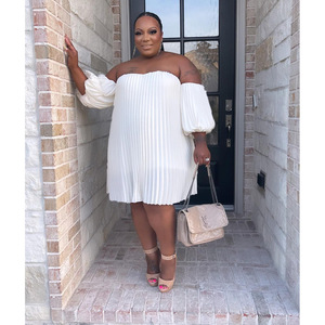 Prodotti più venduti 2023 in Chiffon manica <span class=keywords><strong>a</strong></span> <span class=keywords><strong>palloncino</strong></span> drappeggiato doppio strato plissettato Plus Size <span class=keywords><strong>abiti</strong></span> da donna - Product Image 3