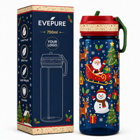 Nouvelle gourde de Noël 750 ml anti-fuite sans BPA avec paille rabattable, idéale pour les voyages, le sport, la gym et les cadeaux