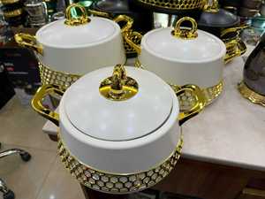 Juego <span class=keywords><strong>de</strong></span> 3 calentadores <span class=keywords><strong>de</strong></span> alimentos <span class=keywords><strong>de</strong></span> alta resistencia con asa Royal Crown <span class=keywords><strong>y</strong></span> diseño <span class=keywords><strong>de</strong></span> panal dorado, 2L, 2.5L, 3L, para supermercados <span class=keywords><strong>y</strong></span> negocios minoristas africanos - Product Image 3