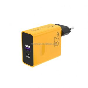 US UK EU Plug Yellow Color Portable Earphone Fast <b>Charger</b> 87W PD20W Type-C USB Dual Port Travel Adapter QC3.0 Fast Charging - Product Image 1