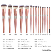 Ensemble de pinceaux de maquillage à paillettes de luxe bling de 14 pièces avec boîte d'emballage avec logo personnalisé Rose Golden