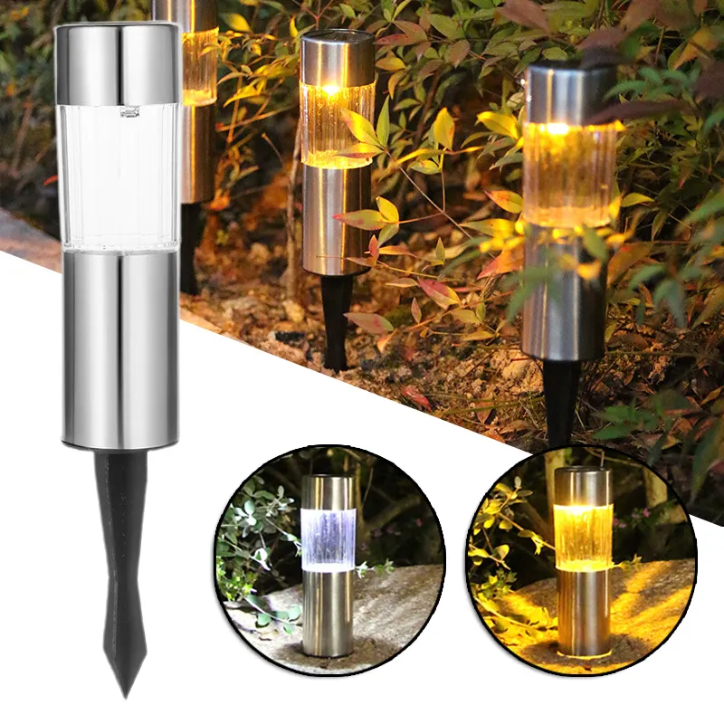 Outdoor Waterdichte Rvs Led Zonne-energie Gazon Licht Voor Tuin Pathway Patio Yard Landschap Decoratie Verlichting Lamp