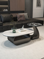 Table basse ovale moderne en pierre calcaire italienne, style luxe léger, pour usage domestique, petit appartement, avec tiroir, design créatif et simple