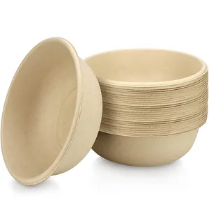 Manufacture Disposable Tableware Microwavable Round Salad Food Sugarcane Bagasse Bowl With Lid