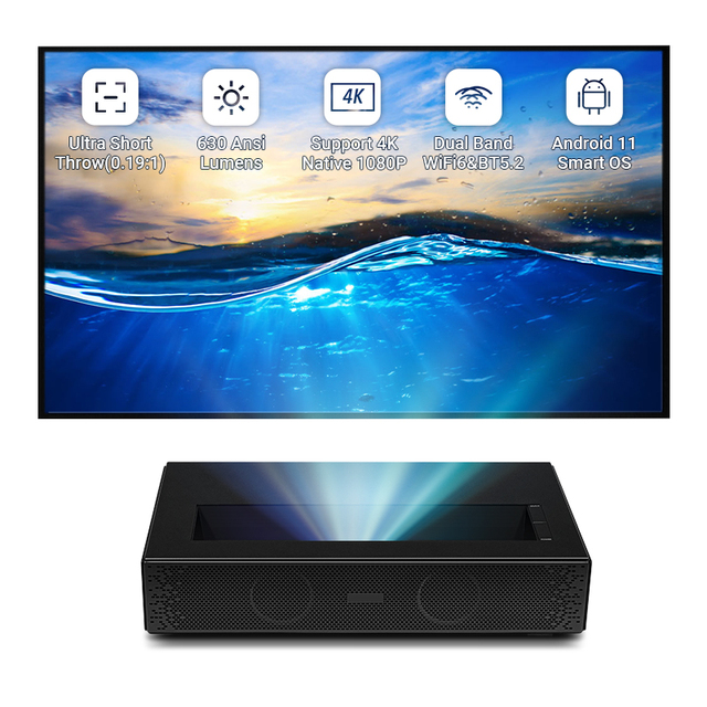 Hotack D068 Portable Ultra Short Throw Laser Projector Smart Full HD Home Theater Video Latest 4K Projector