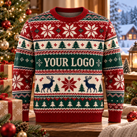Pull de Noël personnalisé à col rond pour homme, tricoté, avec logo personnalisé, jacquard, hiver, pull de Noël moche, OEM