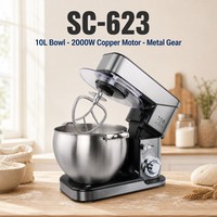 Batteur sur socle SOHEF 10L grande capacité 2000W en acier inoxydable avec crochet pétrisseur et fouet pour la pâtisserie à domicile