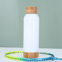 Botol Minum Stainless Steel Portabel untuk Luar Ruangan dengan Tutup Bambu dan Alas Kayu, Botol Air Olahraga Mulut Kecil dengan Pegangan Tangan