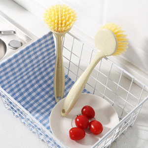 Kitchen <b>Cleaning</b> <b>Brush</b> Long Handle Wheat <b>Straw</b> Bristles Hanging Loop <b>For</b> Stove Pot Dishwashing - Product Image 3