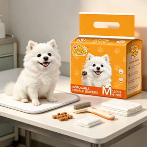 Couches jetables pour femelles chiennes, taille M (4-7 kg), protection 3D anti-fuites, motif imprimé pour bébés chiens - Product Image 1