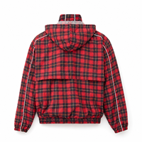 Veste Anorak Homme Personnalisée Rouge à Carreaux avec Capuche et Demi-Zip, Style Vintage, Coupe-Vent d'Extérieur avec Écussons Brodés