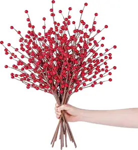 15 Pcs Nhân Tạo Màu Đỏ Berry Thân Cây Giáng Sinh Màu Đỏ Quả Dâu Hoa Sắp Xếp Cây Giáng Sinh Kỳ Nghỉ Nhà Xmas DIY Thủ Công Trang Trí Nội Thất