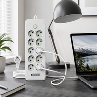 Multiprise EU 10 prises Schuko avec 4 ports USB et interrupteur principal, rallonge pour maison et bureau