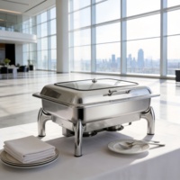 9L Glasdeckel Alkoholofen Chafing Dish, Rechteckiger Buffet-Speisenwärmer mit 85-100°C Temperaturregelung, Hotel Restaurant Catering