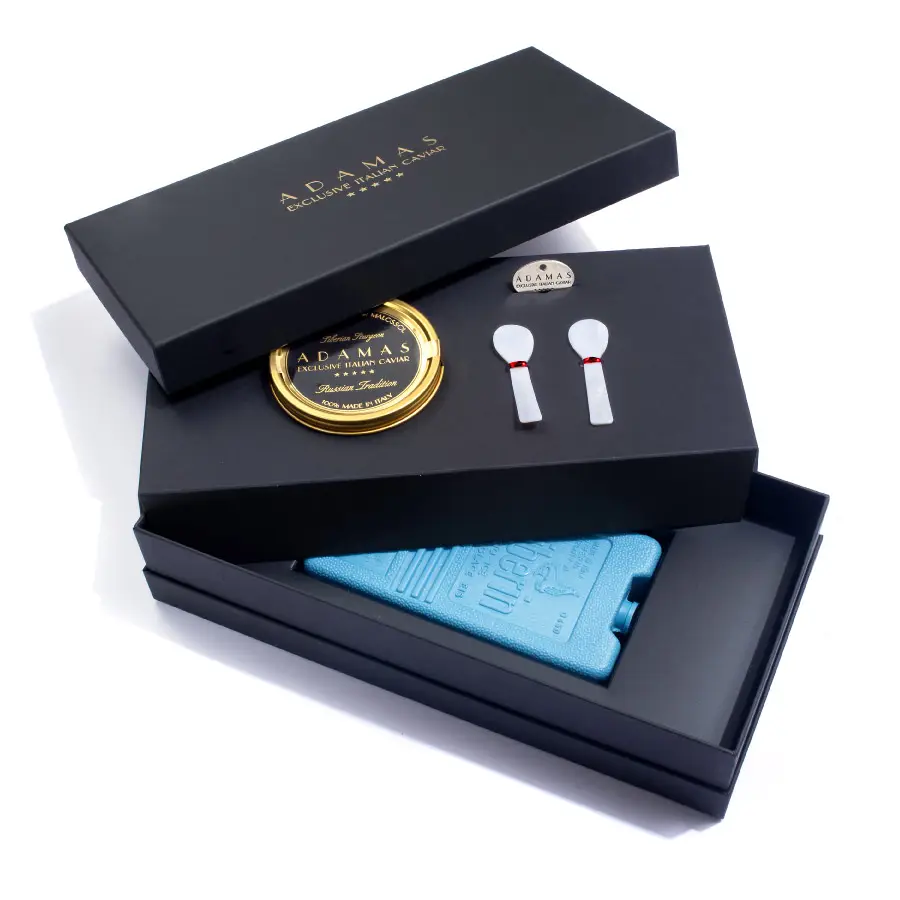Custom Logo Russian Salmon Flying Fish Spoon Pearl Caviare Packaging Box Top Lid Package Caviar Gift Paper Box