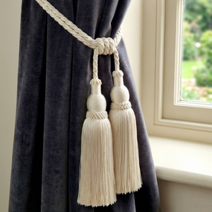 Elegant Cream Tassel Curtain <b>Tiebacks</b> with Rope Knot Design for Window Drapes Classic Style Textile Accessories - Product Image 1