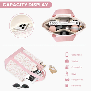 Persoonlijk Ondersteuning Custom Logo Grote Capaciteit Schattig Bloempatroon Vrouwen Boodschappentas Opslag Dagelijks Gebruik Draagbare Canvas Draagtas - Product Image 4