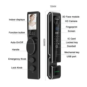 Digital 13 Language 3D Face Tuya Wifi APP Smart Lock Video Calling Biometric Fingerprint Card Smart Door Lock