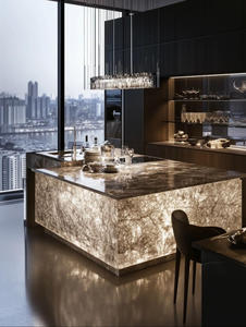 Popolare isola di cristallo di onice rosa con piano in marmo retroilluminato da tavolo in pietra traslucida in marmo bianco bagno Vanity Top Design - Product Image 3