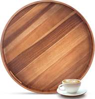 Grand plateau de service en bois irrégulier de 20 pouces avec poignées, plateau de table basse ottoman moderne, plat décoratif jetable pour cuisine