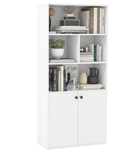 Libreria Moderna a 5 Ripiani con Ante, Scaffali Regolabili, Libreria Alta Bianca per Soggiorno e Studio, 61 Pollici - Product Image 1