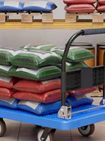 Chariot à plateforme grand format gris en plastique/nylon avec roues géantes violettes de 6 pouces, chariot pliable robuste pour usage industriel, certifié ISO9001