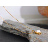 Collier pendentif rond chic en acier inoxydable imitation perle JINYOU 028 316L pour femmes, bijoux élégants, délicats et stylés