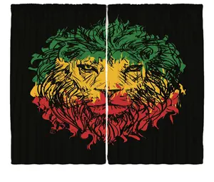 Äthiopische Flagge Farben Sketchy Lion Head Print Vorhänge Benutzer definierte Großhandel Rasta Vorhänge Print on Demand Personal Design Vorhänge