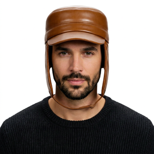 Luxury Cowhide Leather Winter Ear Flap Baseball Cap – Adjustable Cold Weather <b>Hat</b> - Product Image 1