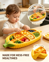 Assiette d'alimentation pour bébé en silicone personnalisée en forme de maïs, de qualité alimentaire, avec ventouse, compartimentée, pour enfants, vaisselle pour tout-petits, OEM ODM