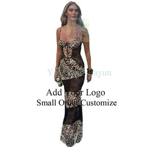 Abito Lungo in Rete con Paillettes Metalliche e Stampa Leopardata, Sexy Camicia da Notte per Ragazze - Product Image 1